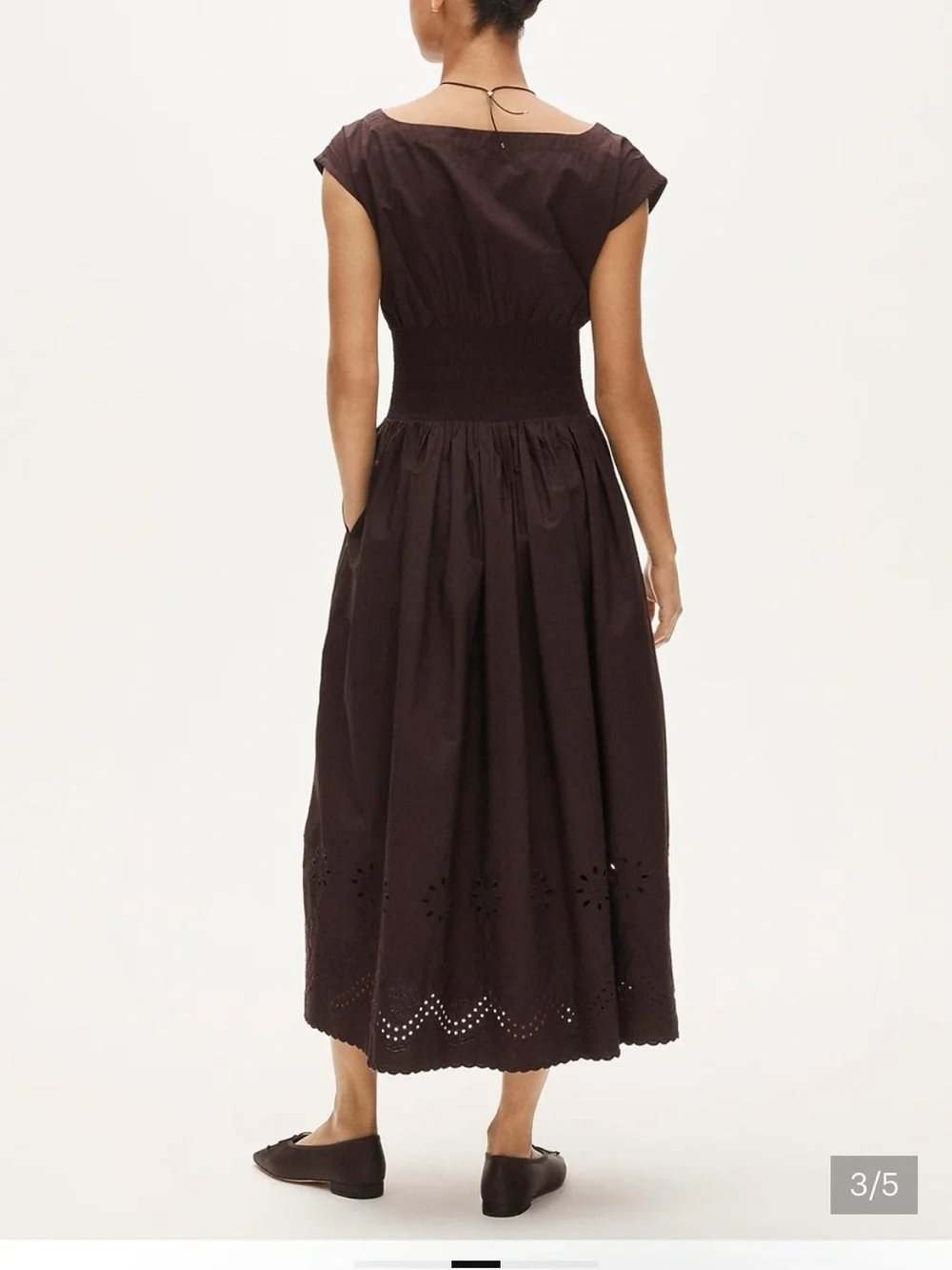 J. Crew Dark Brown Smocked Midi Skirt with Eyelet Hem